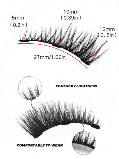زوجان من رموش مغناطيسية طبيعية لا تحتاج إلى صمغ، يدوية الصنع، قابلة لإعادة الاستخدام بطول 5-13 ملم،3 خطوات لتركيبها، رموش مزيفة للزفاف والحفلات والمواعيد