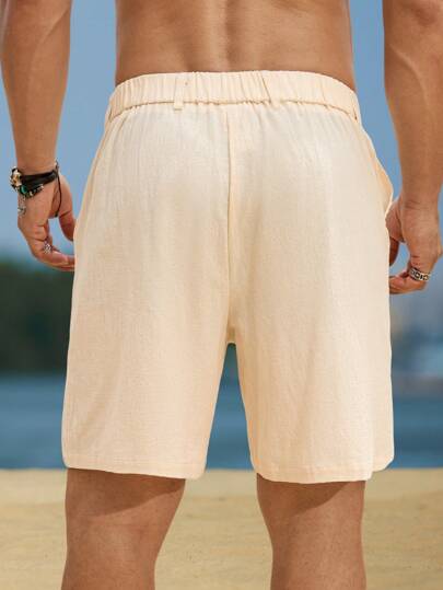 Manfinity Nomadique شورت رجالي كاجوال من الكتان بعقدة الخيزران بلون سادة