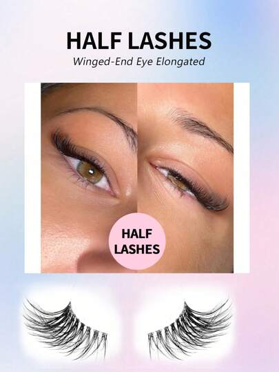 7 أزواج رموش نصفية صناعية من فرو المنك شفافة الحواف شكل عين القط رموش نصفية للمكياج