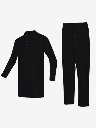 مجموعة قطعتين للرجال أبيض داشيكي ، تصميم بسيط وعادي ، ياقة فريدة ، بقصة مناسبة ، قميص بأكمام طويلة وبنطال بخصر مطاطي ، ملابس أفريقية عصرية ، ملائمة للحفلات ، المناسبات ، الزفاف والأحداث الثقافية