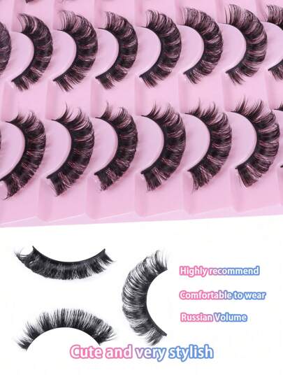 20 زوج من رموش ال- D-Curl الروسية الزائفة، رموش ناعمة وناعمة للاستخدام اليومي، الزفاف، الحفلات، المناسبات والمكياج