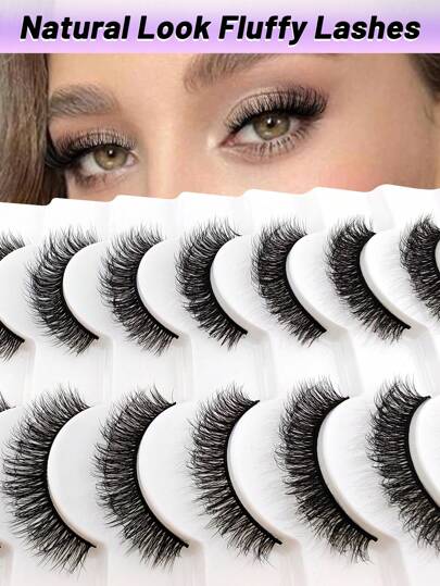 10 أزواج رموش مصطنعة طويلة وكثيفة 6-18مم لمظهر طبيعي على شكل عيون القطة، رموش مصطنعة سميكة للمكياج