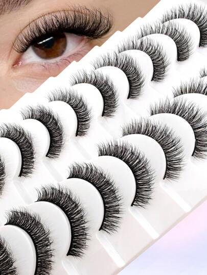 10 أزواج رموش مصطنعة طويلة وكثيفة 6-18مم لمظهر طبيعي على شكل عيون القطة، رموش مصطنعة سميكة للمكياج