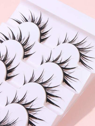 5 أزواج من رموش العين القطة مزيفة الحيوان نوع الثعلب 3D تجعيد جناح طبيعي واقعي بنهايات غير منتظمة تطويل عين طويلة كرتونية. رموش صناعية ناعمة بشريط أسود إلعادة الاستخدام، أداة تجميل مناسبة لأعمال المرأة اليومية.