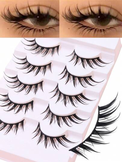 5 أزواج من رموش العين القطة مزيفة الحيوان نوع الثعلب 3D تجعيد جناح طبيعي واقعي بنهايات غير منتظمة تطويل عين طويلة كرتونية. رموش صناعية ناعمة بشريط أسود إلعادة الاستخدام، أداة تجميل مناسبة لأعمال المرأة اليومية.
