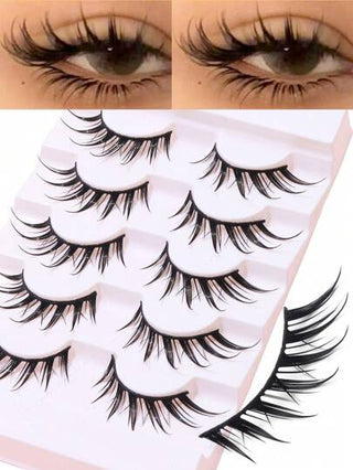 5 أزواج من رموش العين القطة مزيفة الحيوان نوع الثعلب 3D تجعيد جناح طبيعي واقعي بنهايات غير منتظمة تطويل عين طويلة كرتونية. رموش صناعية ناعمة بشريط أسود إلعادة الاستخدام، أداة تجميل مناسبة لأعمال المرأة اليومية.
