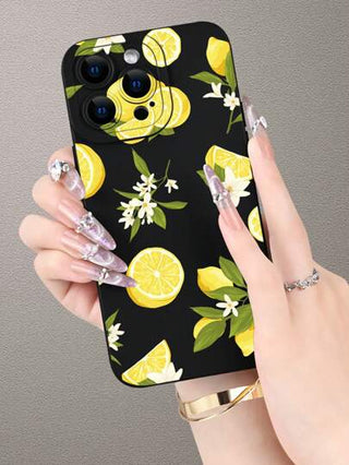 1 قطعة غطاء هاتف شخصي أنيق بنقش شريحة ليمون وزهرة ، أسود لماع ناعم محمي ، مناسب كهدية لحبيبتك، صديقتك المقربة ، زوجتك ، عمتك ، مديرتك ، أختك ، أصدقائك المقربين ، معلميك ، للمناسبات والأعياد ، متوافق مع 13/16/15/14/13/12/11/Pro/ProMax/X/XR/XS/XSMAX/7/8/PLU