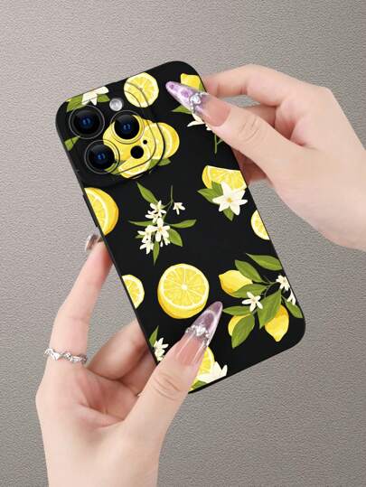 1 قطعة غطاء هاتف شخصي أنيق بنقش شريحة ليمون وزهرة ، أسود لماع ناعم محمي ، مناسب كهدية لحبيبتك، صديقتك المقربة ، زوجتك ، عمتك ، مديرتك ، أختك ، أصدقائك المقربين ، معلميك ، للمناسبات والأعياد ، متوافق مع 13/16/15/14/13/12/11/Pro/ProMax/X/XR/XS/XSMAX/7/8/PLU
