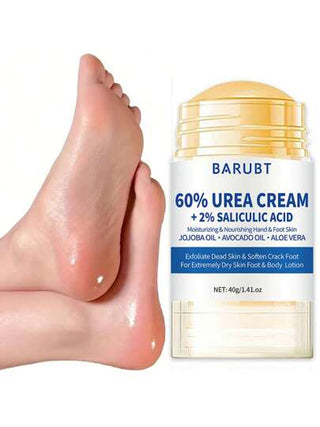 BARUBT كريم قدم فاخر 40 جرام بنسبة 60% من اليوريا + 2% من حمض السالسيليك - للبشرة الجافة والمتشققة - خالي من الكحول، مناسب لجميع أنواع البشرة - يجعل القدمين والركب والأيدي أكثر نعومة