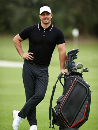 قميص بولو رياضي للجولف للرجال مع حواف ملونة، طوق ذو أزرار نصفية لون الكتل، قميص عمل كاجوال للهدايا للصديق، مناسب للجولف، للارتداء اليومي، للصيف، للتنس