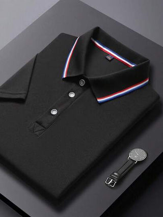 قميص بولو رياضي للجولف للرجال مع حواف ملونة، طوق ذو أزرار نصفية لون الكتل، قميص عمل كاجوال للهدايا للصديق، مناسب للجولف، للارتداء اليومي، للصيف، للتنس