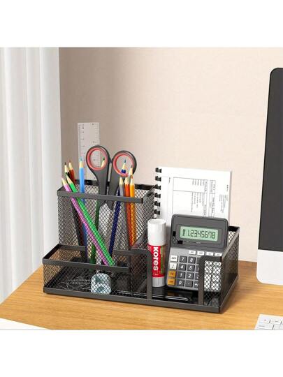 1 قطعة حامل أقلام متعدد الوظائف من المعدن، صندوق تخزين شبكي، منظم مكتبي إبداعي من السلك المعدني للطلبة لتنظيم لوازم المكتب