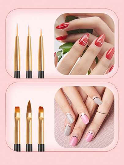 طقم فرش فن الأظافر - 3 قطع فرش أظافر أكريليك ذات طرفين احترافية، فرش رفيعة للتفاصيل والرسم، فرش بناء الجل، أدوات فن الأظافر ثلاثية الأبعاد، فرشاة تنظيف أدوات الأظافر، بالإضافة إلى قلم جل وفرشاة خط العين، مناسبة لاستخدام المنزلي والصالون الاحترافي