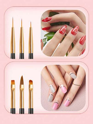 طقم فرش فن الأظافر - 3 قطع فرش أظافر أكريليك ذات طرفين احترافية، فرش رفيعة للتفاصيل والرسم، فرش بناء الجل، أدوات فن الأظافر ثلاثية الأبعاد، فرشاة تنظيف أدوات الأظافر، بالإضافة إلى قلم جل وفرشاة خط العين، مناسبة لاستخدام المنزلي والصالون الاحترافي