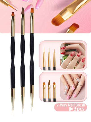 طقم فرش فن الأظافر - 3 قطع فرش أظافر أكريليك ذات طرفين احترافية، فرش رفيعة للتفاصيل والرسم، فرش بناء الجل، أدوات فن الأظافر ثلاثية الأبعاد، فرشاة تنظيف أدوات الأظافر، بالإضافة إلى قلم جل وفرشاة خط العين، مناسبة لاستخدام المنزلي والصالون الاحترافي