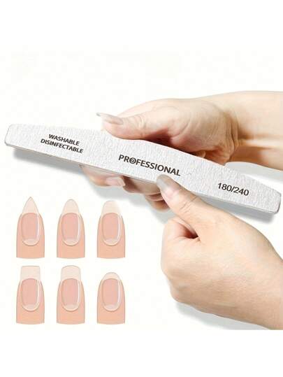 5 مجموعة منشار أظافر على شكل هلال نصفي احترافي، مقاوم للماء وللبلى، شرائط تقليم الأظافر، حبيبة100/180، مناسب للزخرفة والتدليك، استخدام لحواف الأظافر الملساء والمتساوية، عناصر مهمة للفن، أدوات تجميل أنيقة ومتينة