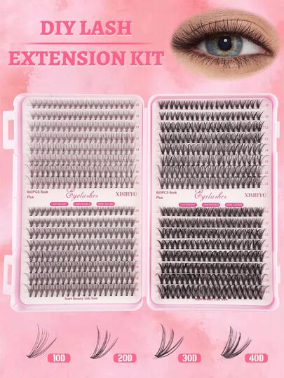 640قطعة كتاب رموش طويل السعة الكبيرة، طقم رموش إكستينشن 10D+20D+30D+40D+50D+60D+80D/50D+60D+80D+100D مكياج طبيعي للعيون، رموش مستعارة من الألياف الكيميائية المقاومة للماء ذات تصميم 3D فردية، سهلة الحمل وإعادة الاستخدام، مناسبة للخروج اليومي والعطلات...