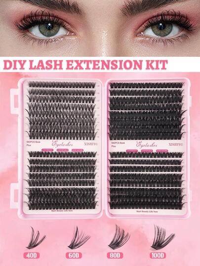640قطعة كتاب رموش طويل السعة الكبيرة، طقم رموش إكستينشن 10D+20D+30D+40D+50D+60D+80D/50D+60D+80D+100D مكياج طبيعي للعيون، رموش مستعارة من الألياف الكيميائية المقاومة للماء ذات تصميم 3D فردية، سهلة الحمل وإعادة الاستخدام، مناسبة للخروج اليومي والعطلات...