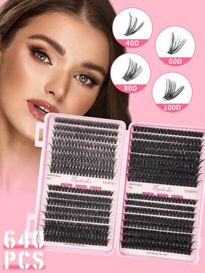 640قطعة كتاب رموش طويل السعة الكبيرة، طقم رموش إكستينشن 10D+20D+30D+40D+50D+60D+80D/50D+60D+80D+100D مكياج طبيعي للعيون، رموش مستعارة من الألياف الكيميائية المقاومة للماء ذات تصميم 3D فردية، سهلة الحمل وإعادة الاستخدام، مناسبة للخروج اليومي والعطلات...