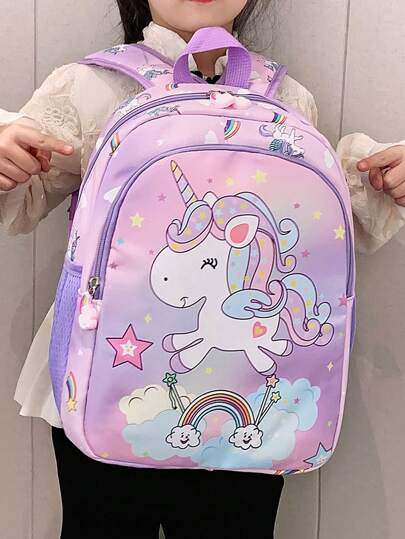 قطعة واحدة حقيبة ظهر نايلون مزينة بالكرتون والحصان الوحيد ، مغلقة بسحاب، جميلة ومناسبة للاستخدام اليومي