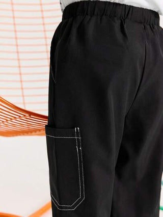 Leap Crew Leap Crew بنطلون للصبي الصغير مريح بسيط كاجوال، خصر متوسط، تصميم جانبي مزين بشريط متباين وجيوب