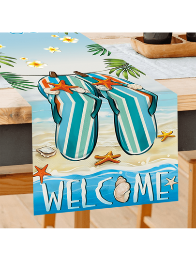 قطعة واحدة منشفة طاولة بنمط نجم البحر، ديكور طاولة طعام وضيافة لحفلات المنزل بأجواء ريفية، قماش بوليستر 180سم * 35سم، مناسبة لحفلات العائلة | ديكور حفلات الصيف | ديكور المنزل | لوازم حفلات هاواي الصيفية