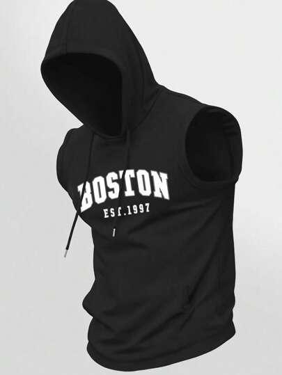 Manfinity Sport Corelite لباسع لوي تانك رياضي هودي بطباعة الحروف الرجال