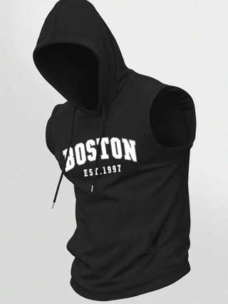 Manfinity Sport Corelite لباسع لوي تانك رياضي هودي بطباعة الحروف الرجال