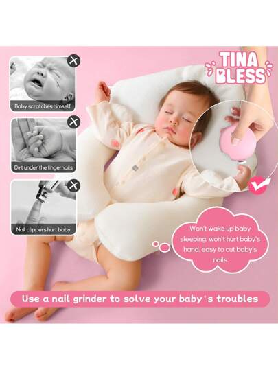Tinabless جهاز حلاقة أظافر كهربائي لطيف برأس واحد | مقص أظافر آمن للأطفال | طاحونة أظافر تلقائية، 6 رؤوس طحن، مقص أظافر آمنة للأصابع والأظافر، ملف الأظافر أداة لتصفيف الأظافر بسهولة وبلطف