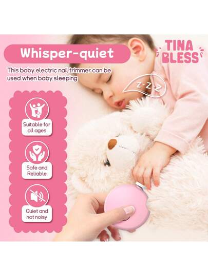 Tinabless جهاز حلاقة أظافر كهربائي لطيف برأس واحد | مقص أظافر آمن للأطفال | طاحونة أظافر تلقائية، 6 رؤوس طحن، مقص أظافر آمنة للأصابع والأظافر، ملف الأظافر أداة لتصفيف الأظافر بسهولة وبلطف
