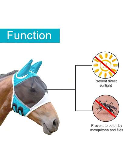 قناع وجه للخيل من الشبكة الناعمة مع غطاء للأذنين، قناع وجه خيول قابل للتنفس لحماية العيون والوجه
