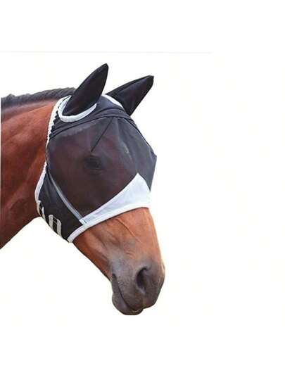 قناع وجه للخيل من الشبكة الناعمة مع غطاء للأذنين، قناع وجه خيول قابل للتنفس لحماية العيون والوجه