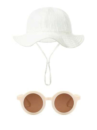 2 قطعة قبعة دلو طفل مزينة بأزرار نقش الزهور مناسبة للأطفال من 0-1 سنوات ، نظارات رجعية للأطفال من 1-8 سنوات للاستخدام اليومي والتصوير الفوتوغرافي