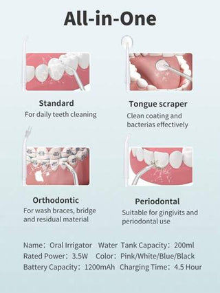 منظف الأسنان المائي المحمول، المشعر بالطاقة، 3 أنماط، سعة 330 مل، بدون أسلاك ، مناسب للتنظيف الأسنان للسفر والمنزل
