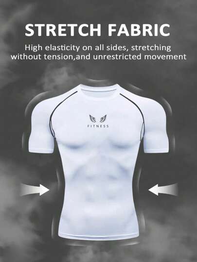 Manfinity Sport Corelite قميص تي كاجوال رياضي بأكمام قصيرة مطبوع عليه أحرف للرجال