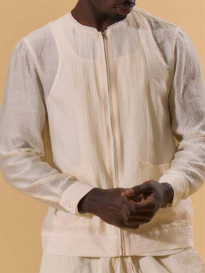 Musero جاكيت رجالي كتان مفصلة طويلة الأكمام مع جيب أمامي، مريحة للخريف والصيف، للعطلات والأجازات