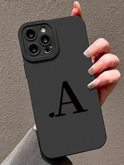 1 حالة واقية ذات تصميم بحرف A، مطفأة وناعمة من مادة TPU المطاطية، مقاومة للغبار والماء، متوافقة مع أجهزة أبل 11/12/13/14/15/16 و16 برو ماكس و16E، توفر حماية مريحة