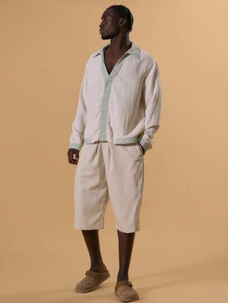 Musero قميص كتاني بياقة على شكل حرف V بدون أزرار، أكمام طويلة مناسب لفصل الربيع والصيف للعطلات والعطل، لاستخدامه على الشاطئ وبجانب المسبح