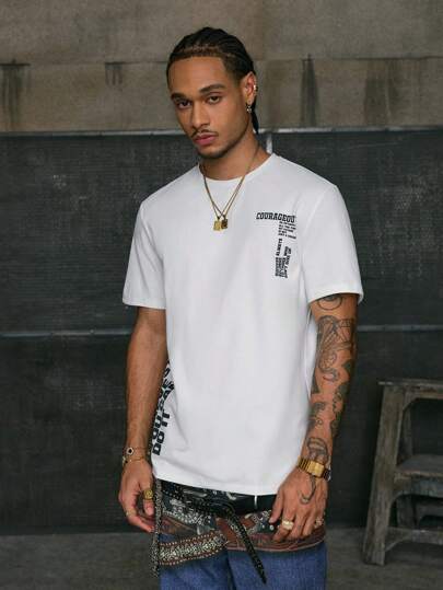 AXEPEAK قميص رجالي صيفي قصير الأكمام بطباعة حرف عفوية وعارضة للملابس العادية