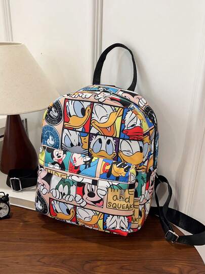 Disney حقيبة ظهر جديدة للبنات بتصميم الفأر كرتوني ملون من ديزني، عملية الجيوب، مصنوعة من مواد اصطناعية، مغلقة بسحاب - مناسبة للمدارس والسفر والاستشارات