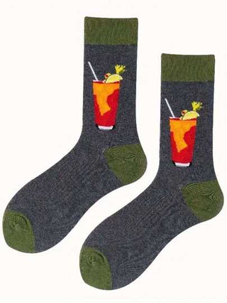 زوج من الجوارب المتوسطة الطول القطنية المريحة والمتنفسة بنقشة الكوب الكرتونية للرجال، مناسبة للارتداء في جميع المواسم وللرجال والنساء على حد سواء