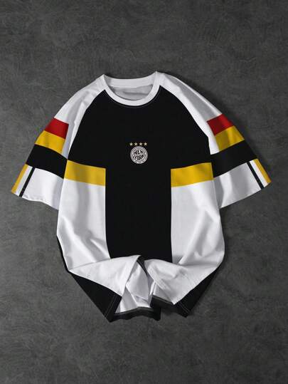 Manfinity Streetrush ملابس علوية رياضية كاجوال قصيرة الأكمام ذات تصميم هندسي ملون