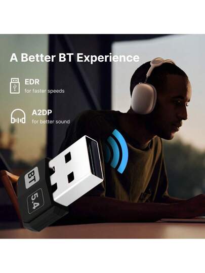 محول بلوتوث USB بلوتوث 5.4 للكمبيوتر المكتبي، تشغيل مباشر للويندوز 10 و11، جهاز استقبال وإرسال بلوتوث للوحة المفاتيح/الفأرة/سماعات الرأس/السماعات/الطابعة