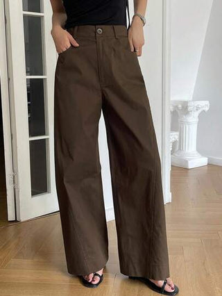 Livesso بنطلون نسائي فضفاض كاجوال بلون سادة بجيوب وساق واسعة