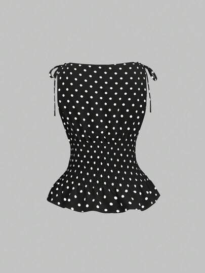 Sweetra ملابس علوية نسائية أنيقة بتصميم فرنسي بنقاط وربطة على الكتف وخصر مربوط، قصة ضيقة، متعددة الاستخدامات، مناسبة للربيع والصيف