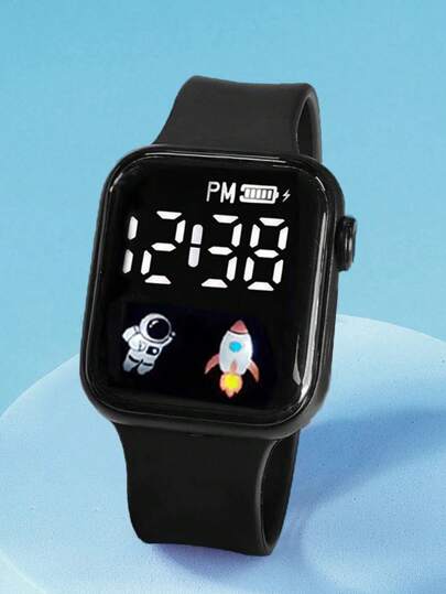 مجموعة هدية لأطفال من 3 قطع ساعة رياضية رقمية بتصميم الفضائي الكرتوني والصاروخ، سوار ومعلق