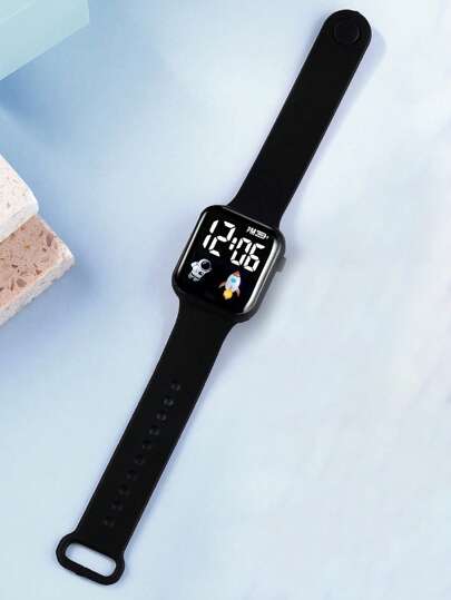 مجموعة هدية لأطفال من 3 قطع ساعة رياضية رقمية بتصميم الفضائي الكرتوني والصاروخ، سوار ومعلق