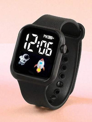 مجموعة هدية لأطفال من 3 قطع ساعة رياضية رقمية بتصميم الفضائي الكرتوني والصاروخ، سوار ومعلق