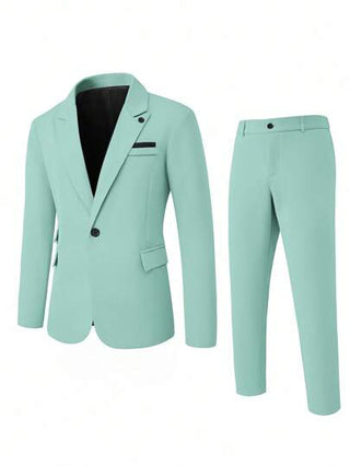 Manfinity Mode بدلة رجالي كلاسيكية تتكون من بليزر كاجوال بياقة ذات رفرفة وبنطلون مجموعة