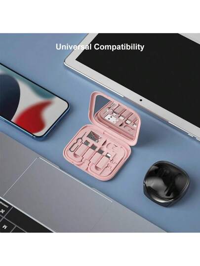 FCV طقم كابلات متعددة بمهايئ شحن USB ومرآة، محول من USB C إلى Lightning، مجموعة تحويل من USB A و Type C إلى Micro/Type C/Lightning ذكر، نقل البيانات، تخزين بطاقة، سن إخراج الصينية، حامل للهاتف